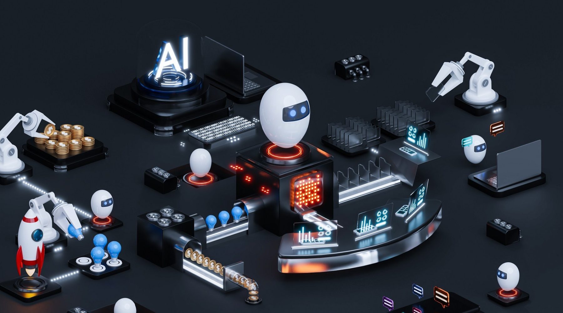 Artificial intelligence on control center, smart assistant, future technology, 3d illustration